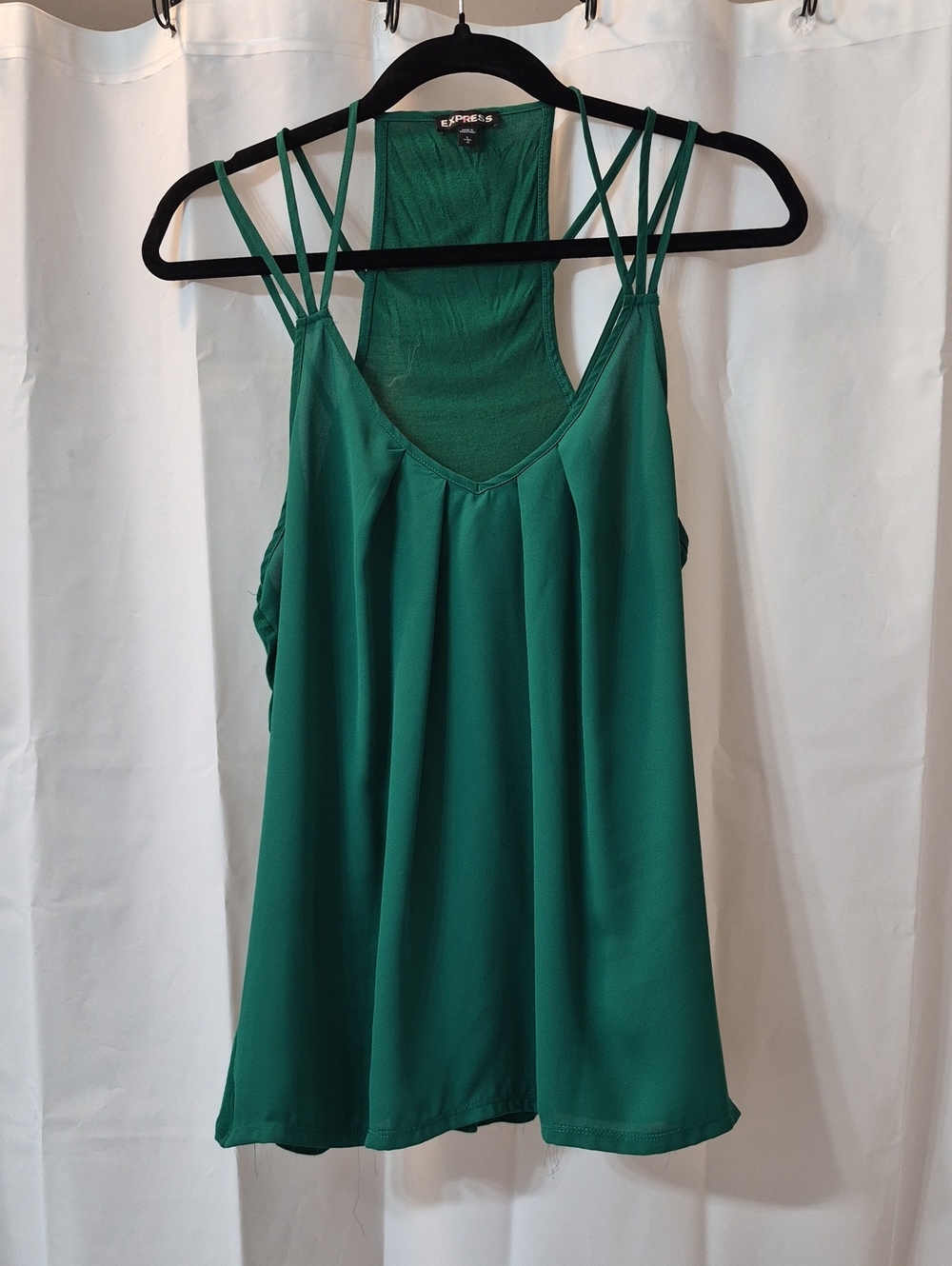 Express Emerald Green V-Neck Pleated Tank Top Strappy Racerback Sz L